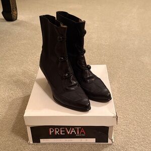 Prevata Black Ankle Boots with Button Detail size 7 gently used condition.